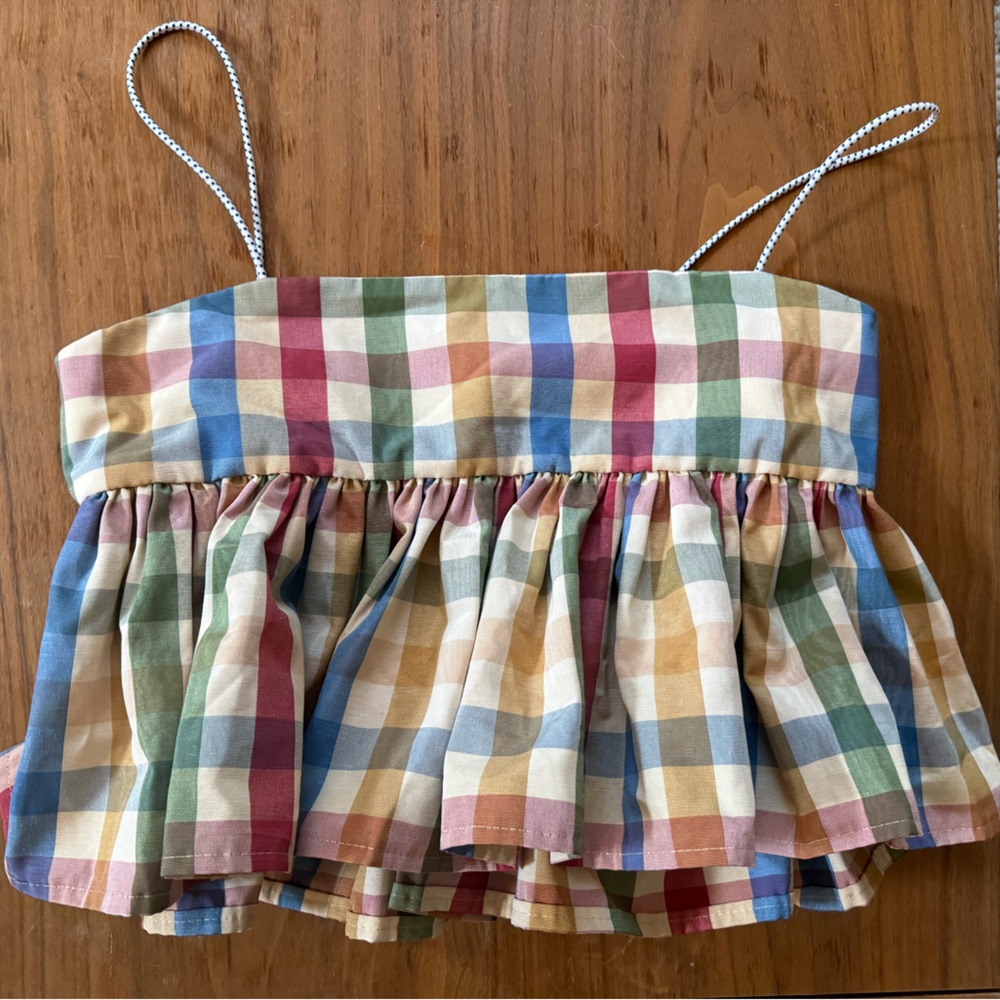 Smocked Gingham Ruffle Crop Top - Multicolor